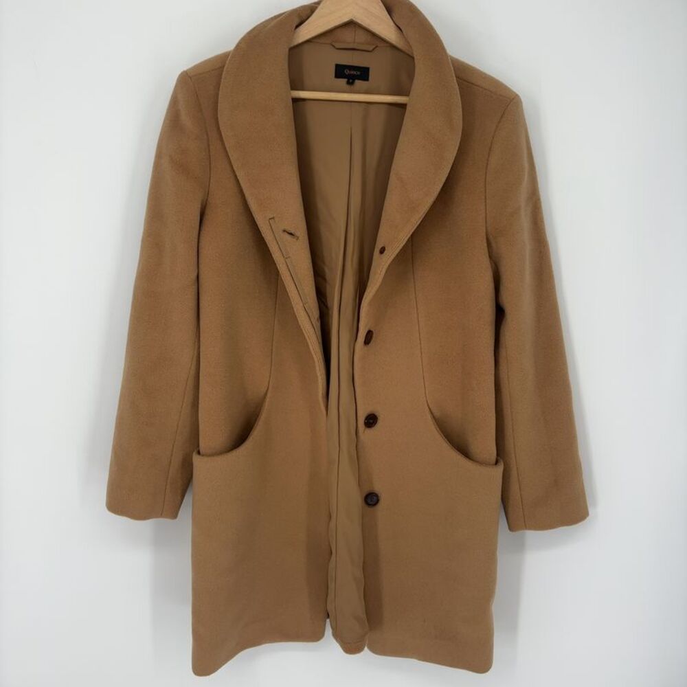 Quince Camel Single-Breasted Wool-Blend Pea Coat